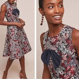 Anthropologie‎ Dress Womens Small Mignon Doo Bow-Tie Floral Brocade Sheath